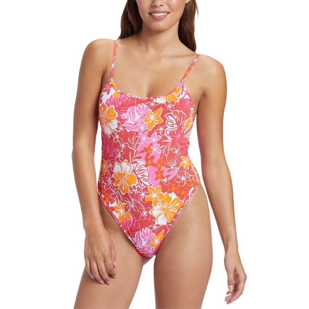 Roxy Juniors Size XL Sea Spray Hibiscus Printed One Piece Swimsuit Red $110 2588
